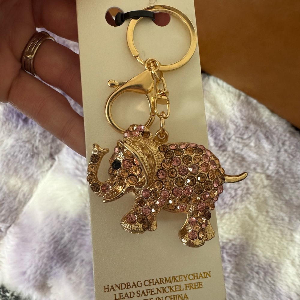 Gold and Pink Elephant Keychain/Bag Charm